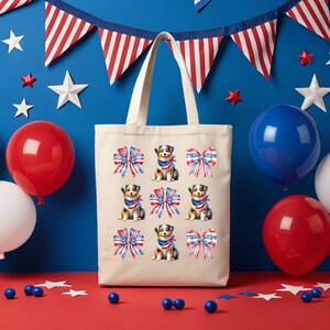 Patriotic Australian Shepherd Dog Tote Bag, Gift for Dog Lovers, Canvas Carry-All, Cute Reusable Shopping Bag, Pet Owner Gift, 4th July Bag