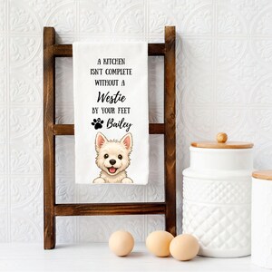 Whimsical Dog Lover&#39;s Tea Towel, Kitchen Towel with West Highland White Terrier Design, Gift for Pet Owners, Housewarming Décor, Westie Dog