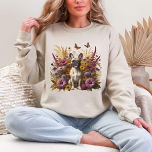 Französische Bulldogge mit Blumenmuster, Frenchie Hundemama Geburtstag, Herbst Rundhalsausschnitt, Französische Bulldogge Liebhaber Shirt, Geschenk für neuen Hundebesitzer