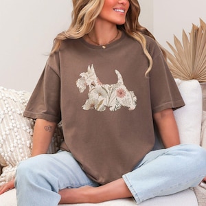 Scottish Terrier Wildflowers Shirt, Floral Scottie Dog Lover Crewneck, Botanical Scottie Mom Pullover, Gift for Scottish Terrier Owner