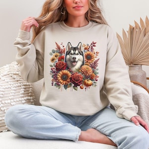 Husky Sweatshirt Siberian Husky Sweater Husky Gifts Husky Clothes Wildflower Husky Crewneck Cottagecore Siberian Husky Shirt Husky Mama Gift