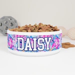 Preppy Floral Pet Food Bowl Dog Gift Cat Bowl Personalized Pet Gift Water Bowl Custom Dog Bowl With Name Small Pet Bowl & Large Pet Bowl