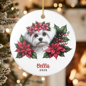 Personalized Maltese Christmas Ornament, Custom Dog Keepsake, New Dog Name Ornament, Maltese Mom Ornament, Custom Maltese Ornament Gift