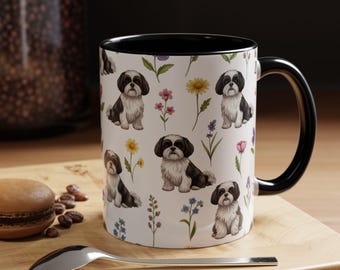 Shih Tzu Blumenakzent-Kaffeetasse, 11 Unze 15 Unze, Hundetee-Tassen-Geschenk