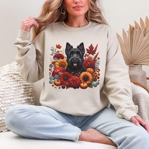 Scottish Terrier Wildflowers Shirt, Floral Scottie Dog Lover Crewneck, Botanical Scottie Mom Pullover, Gift for Scottish Terrier Owner