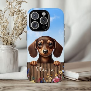 Customized Pet Name Tough Phone Case Gift for Dachshund Owner, Floral Dog Lover, Dog Mom Mobile Cover for iPhones and Samsung, Weenie Dog