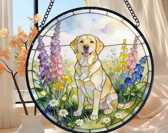 Personalized Labrador Stained Glass Suncatcher, Dog Memorial Gift