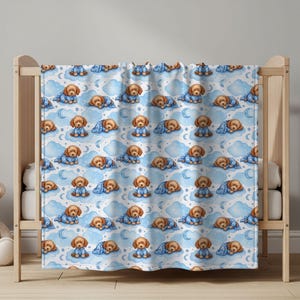 Cavapoo Puppy Baby Blanket, Blue Nursery Throw