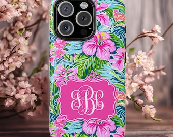 Custom Monogram iPhone Case Personalized Preppy Floral Phone Case Lilly P Inspired Case for iPhone 16, 15, 14 pro 13 pro max 12 mini plus 11