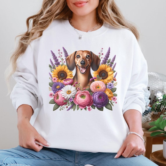 Sudadera con estampado floral de perro salchicha, regalo para
