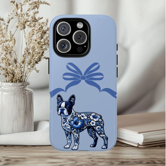 Boston Terrier Phone Case Blue Toile French Country Boston Mom
