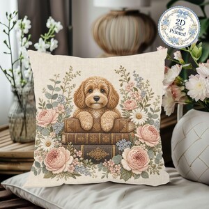 Cavapoo Pillow Cover, Bookish Throw Pillow, Dog Lover Gift, Cottagecore Home Decor