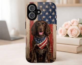 Vintage Boykin Spaniel Hund mit amerikanische Flagge Bandana Handyhülle für iPhone Samsung Galaxy