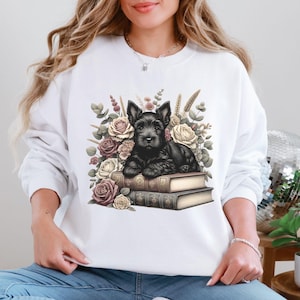 Scottish Terrier Book Shirt, Bookish Scottie Graphic Tee Bookworm Dog Mom Gift Reading Paw Mama Tshirt Oversized Cute Read Book Lover Puppy