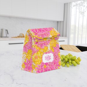 Personalized Preppy Floral Insulated Lunch Tote, Monogrammed Lilly P Inspired Lunch Bag Tote, Custom Name Lunch Box,Teacher&#39;s Gift Lunch Bag