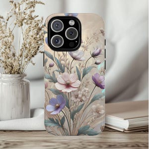 Wildflower Stained Glass Effect Phone Case, Floral 3D Mosaic Tough Case, Stained Glass Pearl Effect with Flowers, Case for iPhone Samsung