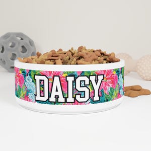Preppy Floral Pet Food Bowl Dog Gift Cat Bowl Personalized Pet Gift Water Bowl Custom Dog Bowl With Name Small Pet Bowl & Large Pet Bowl