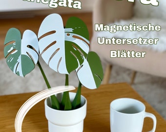 ALBO Monstera Variegata mit magnetischen Blättern als Untersetzer - 3D gedruckte Untersetzerpflanze - Deko - Zimmerpflanze - Pflanze