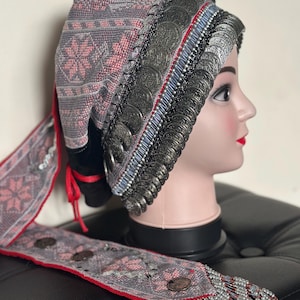 Hand made embroidered Palestinian Headpiece with coins (Waqaya).