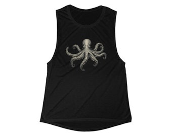 Cool Octopus Lineart sur Débardeur noir pour femme Monster Garments