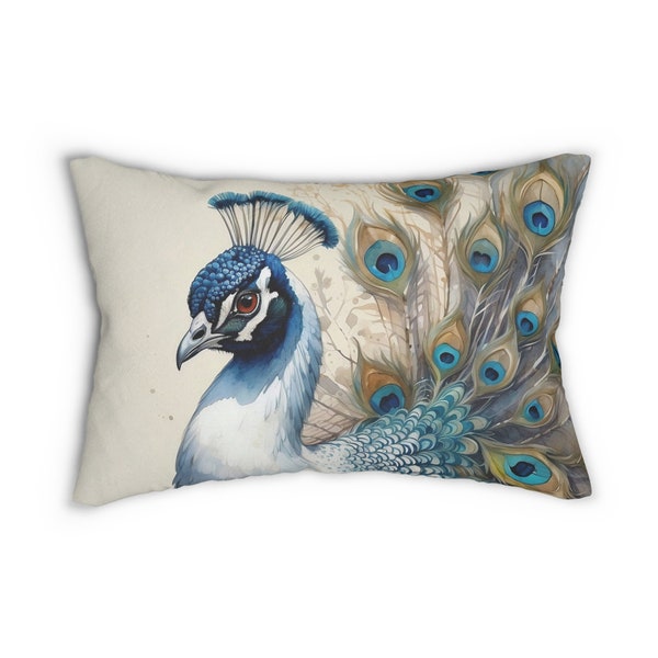 Beautiful white Peacock Harmony. Spun Polyester Lumbar Pillow