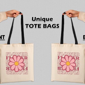 Aesthetic Flower Print Tote Bag –Flower Design Bag, Printed Flower Cute Double-Sided Canvas Bag, Reusable Gift for Loved Ones and Friends