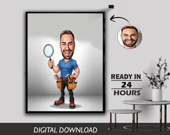 Male Car Painter Caricature Auto Body Car Spray Collision Automobile Repair Painter Coating Photo Cartoon Birthday Gift Digital Download