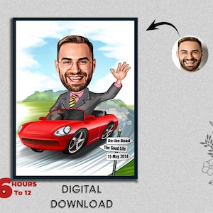 Male Business Man with Luxury Car Caricature Personalized Executive Portrait Gift for Him Success Celebration Luxury Lifestyle Digital Art