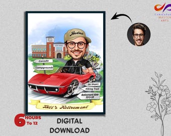Retrato de caricatura de jubilación personalizado: regalo para jefe o compañero de trabajo (descarga digital)