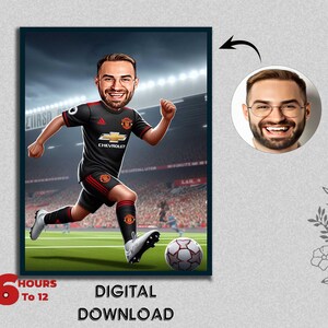 Customized Football Player Caricature Portrait Athletic Player Gift for Male Sports Player Funny Male Photo to Cartoon Digital Download