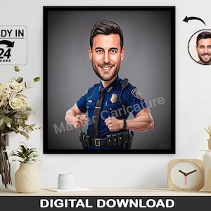 Personalized Male Police Officer Caricature, Custom Police cartoon, Police Portrait, Custom Gift For Dad, Brother, Father Digital Download