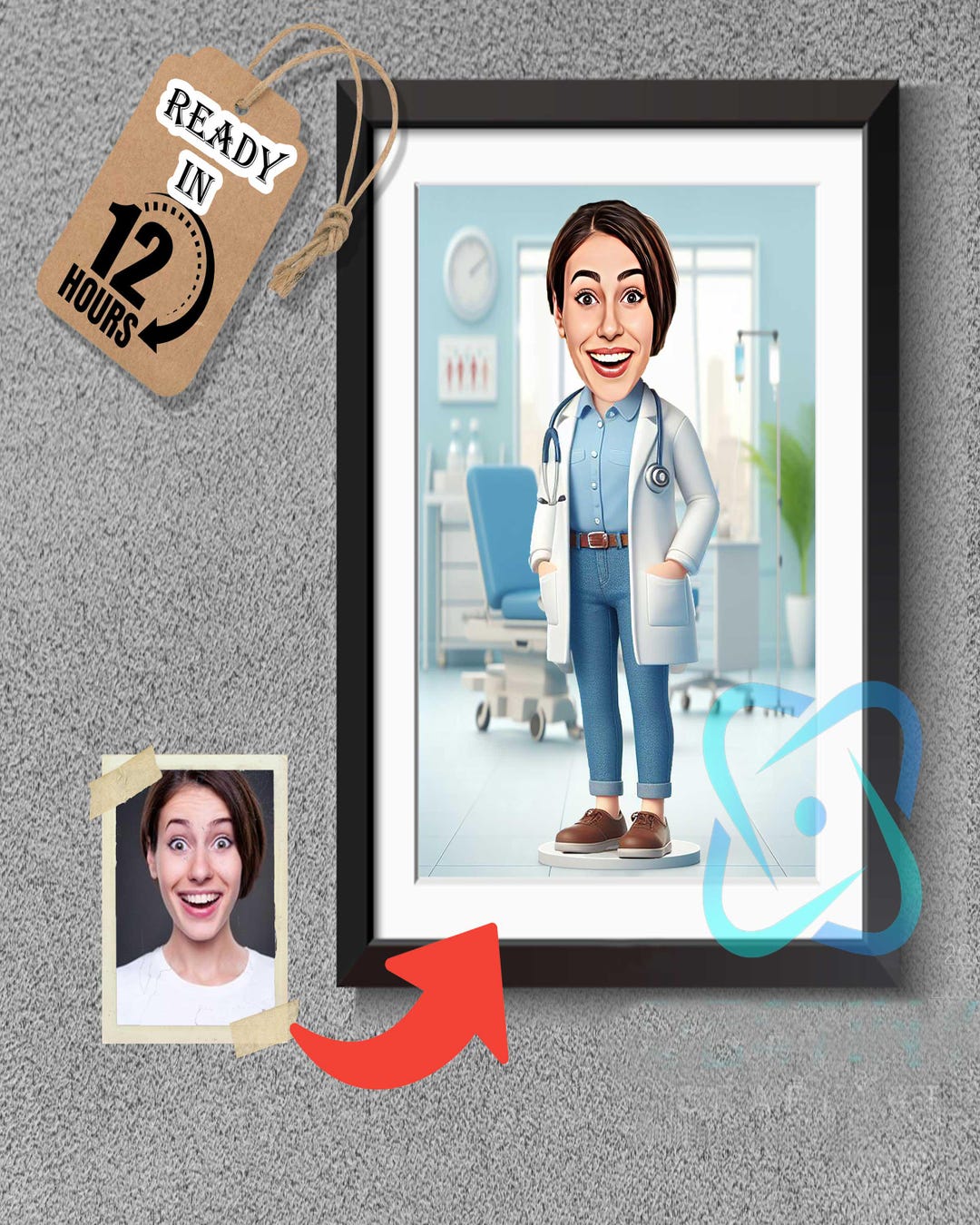 Personalisierte Cartoon Foto Schreibtisch Plaque - 2D Druck Auf Acryl Mit Holzständer