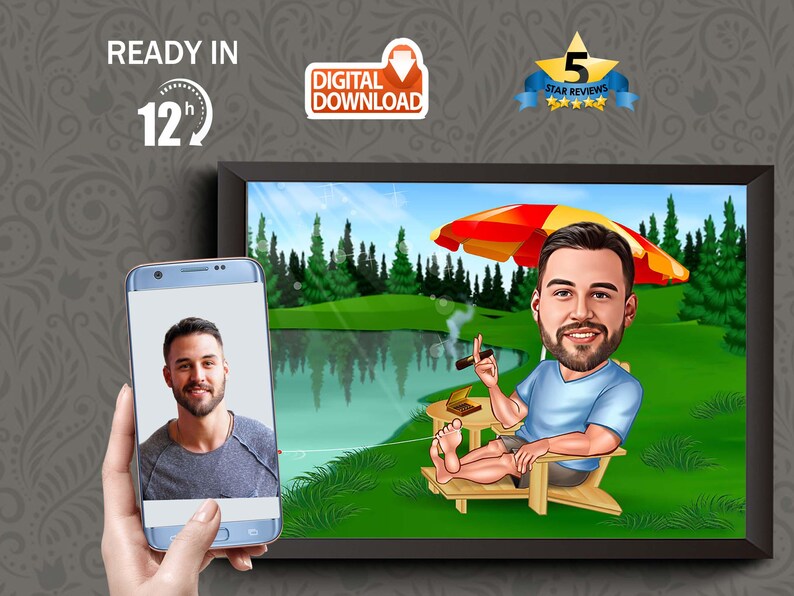 Custom Vacation Man Caricature Beach Caricature Custom Holiday Funny