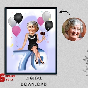 Bespoke 70th Birthday Caricature Gift Personalized Illustration Unique Milestone Celebration Fun & Memorable Keepsake can Create for any age