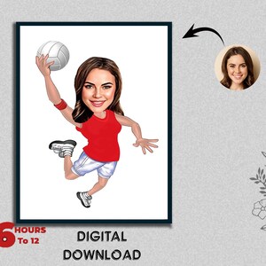 Female Handball Player Caricature Portrait Handballer Football Team member Gift Rugby Sports Lover Birthday Gift Photo to Cartoon Digital
