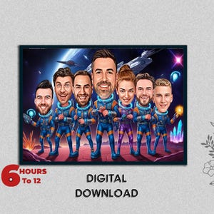 Caricatura personalizada del equipo de astronautas Astronauta Viajero espacial Lunar Explorador Ingeniero astronáutico Escuadrón de cohetes Hombre estrella Orbitador Viajero espacial