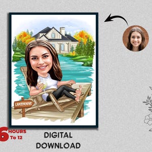 Custom Caricature Portrait: Beach Vacation Theme (Digital Download)