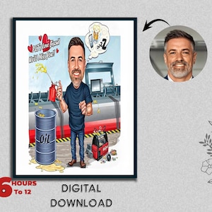 Custom Male Worker Oil Tanker Ship Boat Cruising Ocean Travel Maritime Journey Caricature Photo Open Air Gathering Gift Digital Download