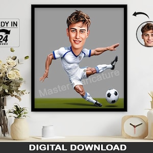 Personalized Male Soccer Player Caricature, Football Player Cartoon, Rugby Portrait, Gift for him, Birthday Gift Digital Download