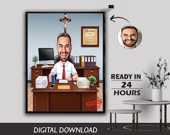 Retrato de caricatura de oficina personalizado: regalo de jubilación para el jefe (descarga digital)