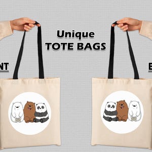 Bolso Tote con Trío de Osos: Bolso de Lona con Dibujos de Panda, Oso Polar y Oso Marrón. Regalo Perfecto para Amantes de los Animales y Niños.