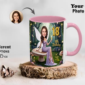 Female Girls Your Own Photo 18th Birthday Caricature Stylish Mug Ladies Funny Mugs Cartoon Coffee Mug Gift Girlfriend Grandma Custom Tea Cup