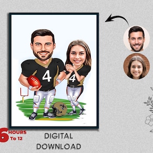 New American Football Rugby Couple Player Coach Cartoon Portrait Caricature Gift  Sports Player Couple Photo to Cartoon Digital Download