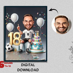 Cadeau sur mesure caricature 18e anniversaire Illustration personnalisée Célébration d'un jalon unique, amusant et souvenir mémorable à créer pour tous les âges