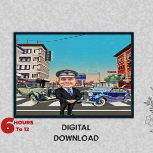 Custom Business Man with Girls Luxury Car Caricature Personalized Executive Portrait Gift for Him Success Celebration Luxury Lifestyle Art