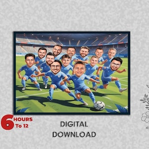 Custom Male Football Team Group Caricature Soccer Club School Foot ball Squad Players Sports Crew Lineup photo to Cartoon Digital Download