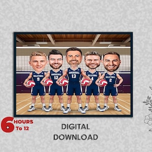 Custom Handball Team Squad Players and Coach Sports Caricature Court Athlete Hand Ball Star Hoops Player Digital Download Birthday Gift