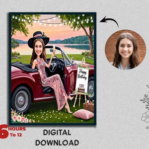Caricatura de cumpleaños de mujer de lujo para niñas, retrato ejecutivo personalizado para beber, regalo para su celebración del éxito, arte de estilo de vida