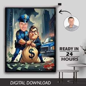 Retrato de caricatura policial personalizado, dibujo de caricatura policial personalizado a partir de una foto, caricatura policial divertida, regalo para la policía, descarga digital
