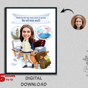 Weibliche Mädchen Damen Karikatur von Büroangestellten Ruhestand Geschenke Boss in den Ruhestand Feiern Errungenschaften Cartoon Zeichnung Kunst Digitaler Download